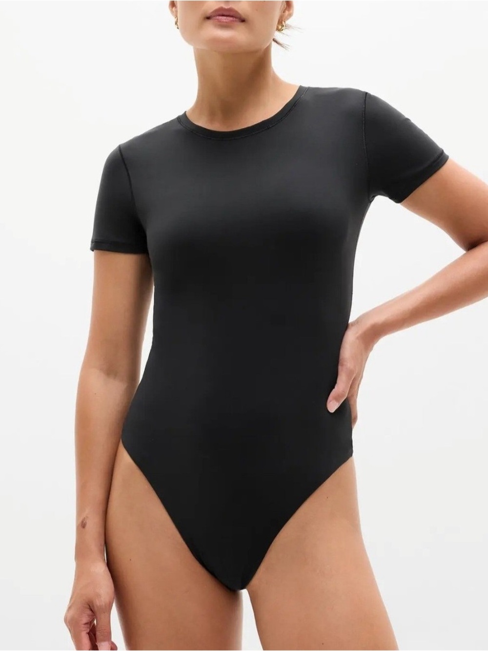Athleta BodyMove Short Sleeve Crew Bodysuit Women’s S Black